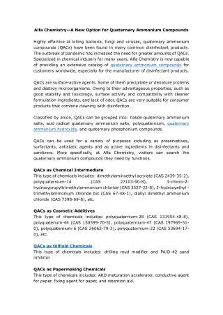 Alfa Chemistry—A New Option for Quaternary Ammonium Compounds