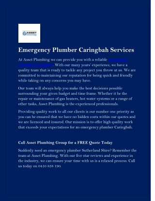Emergency Plumber Caringbah Services