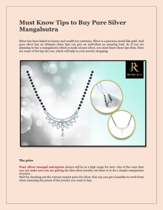 Must Know Tips to Buy Pure Silver Mangalsutra