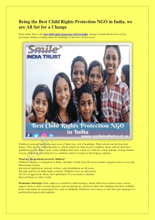 Being the Best Child Rights Protection NGO in India, we are All Set for a Change