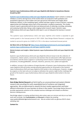 Systemic Lupus Erythematosus (SLE) and Lupus Nephritis (LN) Market to Eyewitness