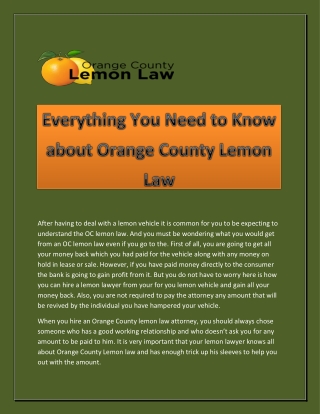 Everything You Need to Know about Orange County Lemon Law