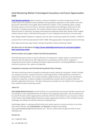 Fetal Monitoring Market Technological Innovations and Future Opportunities 2028