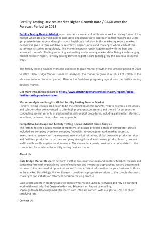 Fertility Testing Devices Market Higher Growth Rate by 2028