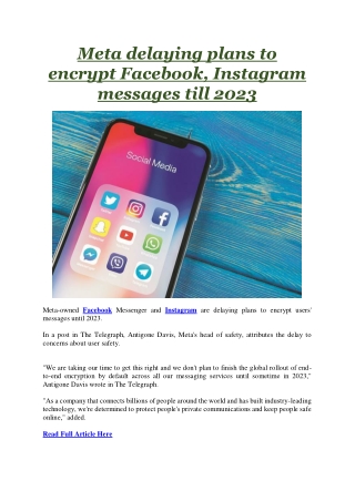 Meta delaying plans to encrypt Facebook, Instagram messages till 2023