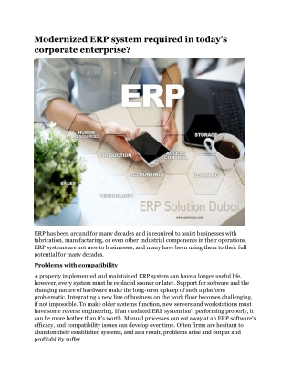 Modernized ERP system required in today's corporate enterprise