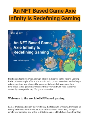 An NFT Based Game Axie Infinity Is Redefining Gaming
