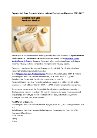 Global Organic Hair Care Products Market Research Report 2021-2027