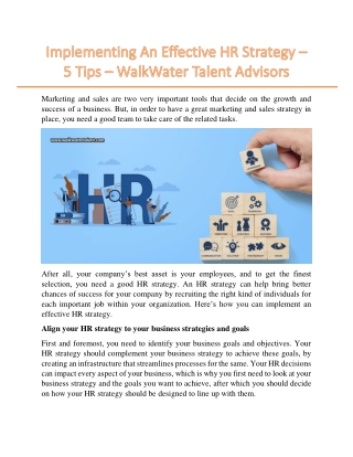 Implementing An Effective HR Strategy – 5 Tips – WalkWater Talent Advisors