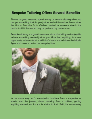Bespoke Tailoring Offers Several Benefits
