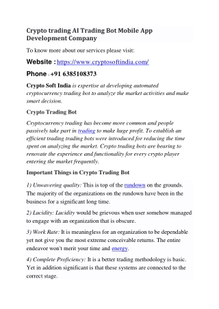 Crypto trading AI Trading Bot Mobile Development Company