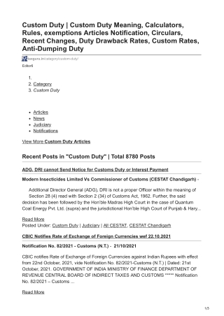 Custom Duty Articles, News, Notification and Circular