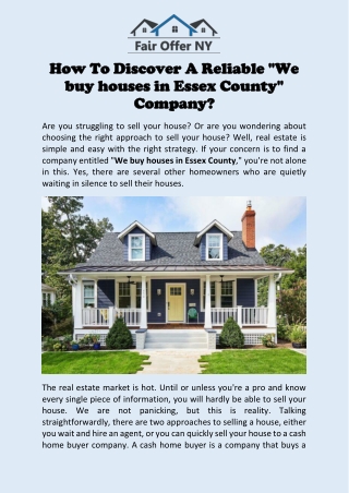 We Buy Houses Essex County | Fair Offer NY