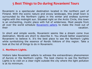 5 Best Things to Do during Rovaniemi Tours