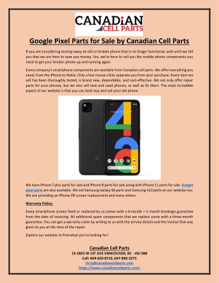 Google Pixel Parts for Sale by Canadian Cell Parts