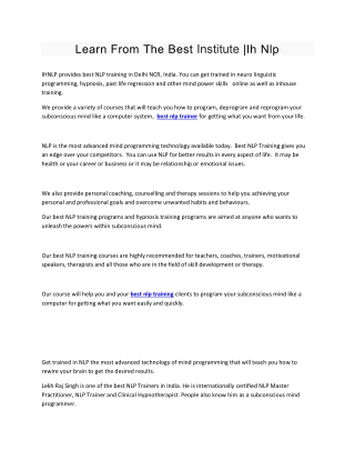 Learn From The Best Institute |Ih Nlp