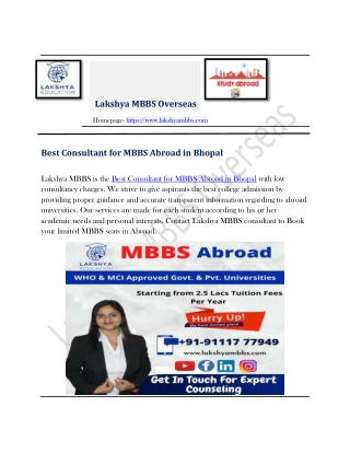 Study MBBS Abroad Consultant in Bhopal