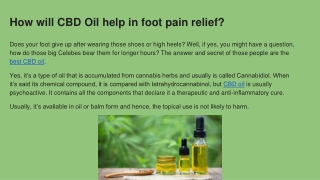 How will CBD Oil help in foot pain relief