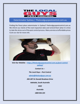 Exterminator Sydney | Thelocalguyspestcontrol.com.au