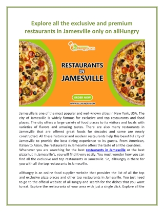 Explore all the exclusive and premium restaurants in Jamesville only on allHungry