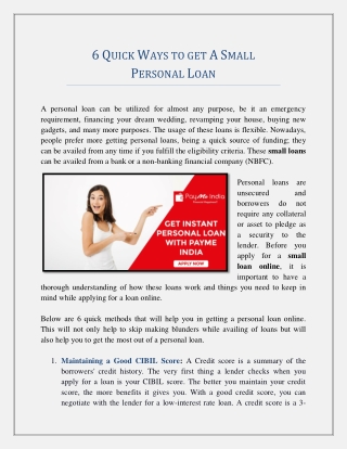 6 Quick Ways To Get A Small Personal Loan