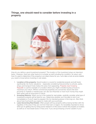 Things, one should need to consider before investing in a property
