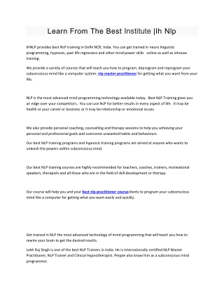 Learn From The Best Institute |Ih Nlp