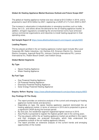 Air Heating Appliance Market Registering a CAGR of 5.1% by 2027.