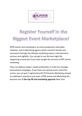 Register Yourself in the Biggest Event Marketplace KPPR Events & Marketing