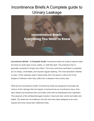Incontinence Briefs A Complete guide to Urinary Leakage