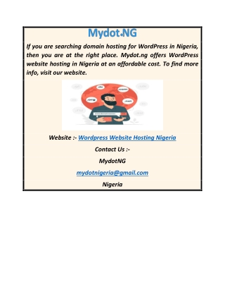 WordPress Website Hosting Nigeria  Mydot.ng