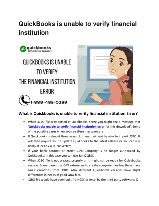 QuickBooks is unable to verify financial institution