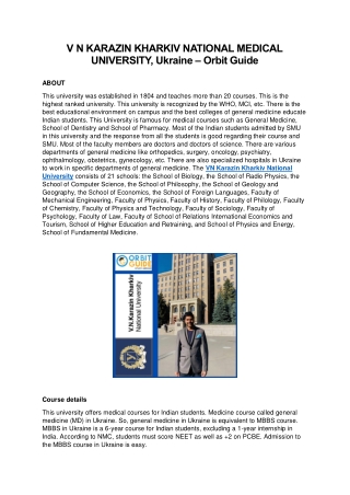 V N KARAZIN KHARKIV NATIONAL MEDICAL UNIVERSITY, Ukraine – Orbit Guide