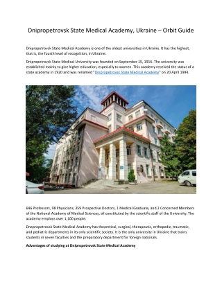 Dnipropetrovsk State Medical Academy, Ukraine – Orbit Guide