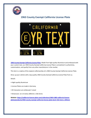 1963 County Exempt California License Plate