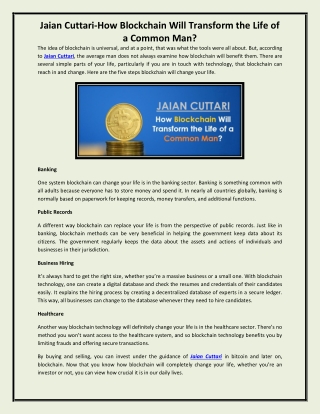 Jaian Cuttari-How Blockchain Will Transform the Life of a Common Man