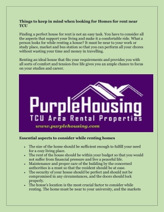 Things to keep in mind when looking for Homes for rent near TCU