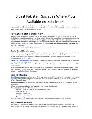 5 Best Pakistani Societies Where Plots Available on Installment