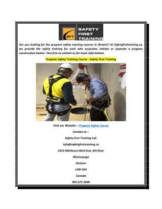 Propane Safety Training Course - Safety First Training