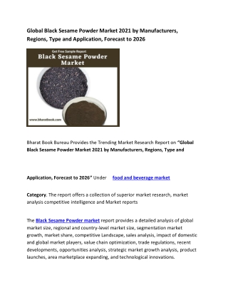 Global Black Sesame Powder Market 2021 and Forecast to 2026