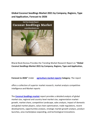 Global Coconut Seedlings Market 2021 Size, Type, and Forecast to 2026