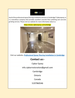 Professional Epoxy Flooring installation in Cambridge | Cipkarepoxy.ca