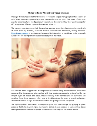 Things to Know About Deep Tissue Massage