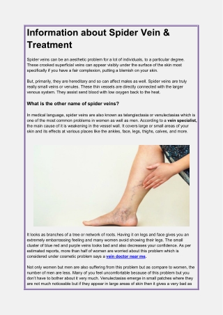 Information about Spider Vein & Treatment