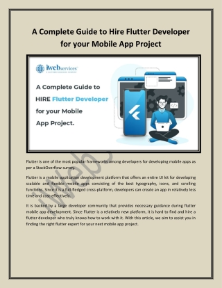 A Complete Guide to Hire Flutter Developer for your Mobile App Project