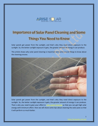 Importance of Solar Panel Cleaning and Some Things You Need to Know