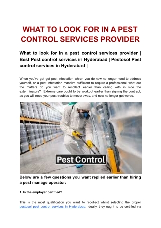 What to look for in a pest control services provider
