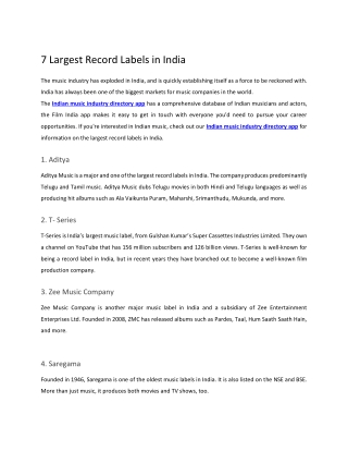 7 Largest Record Labels in India