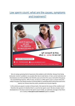 Low sperm count what are the causes, symptoms and treatment