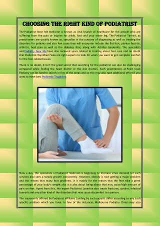 Choosing the right kind of Podiatrist